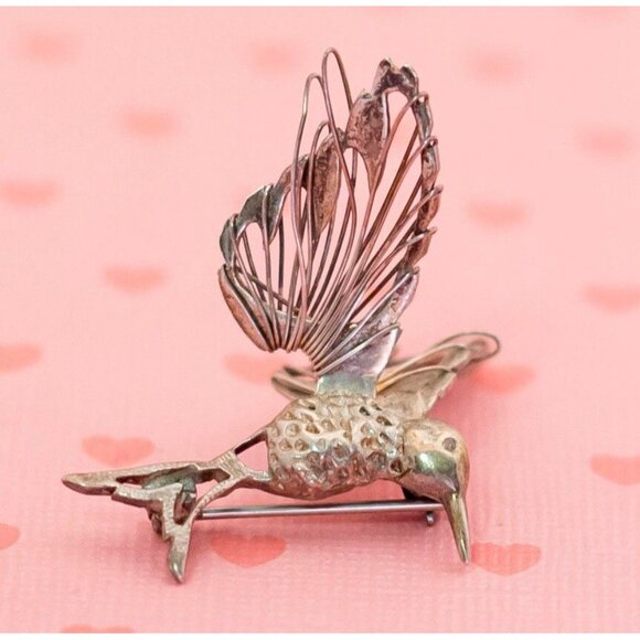 Vintage Sterling Silver Art Nouveau Hummingbird Brooch - X11 - Picture 2 of 5